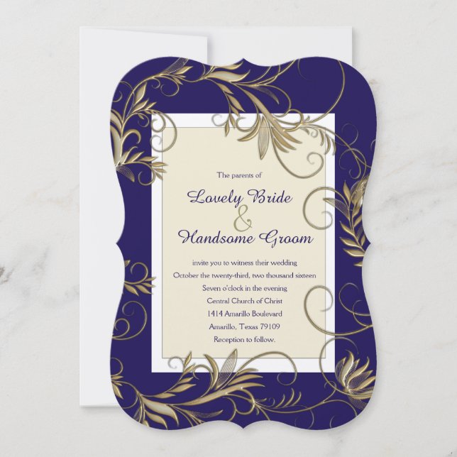 Invitations élégantes Marine et Gold Wedding (Devant)