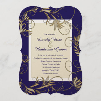 Invitations élégantes Marine et Gold Wedding