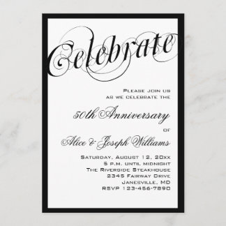 Invitations élégantes noires et cinquantième