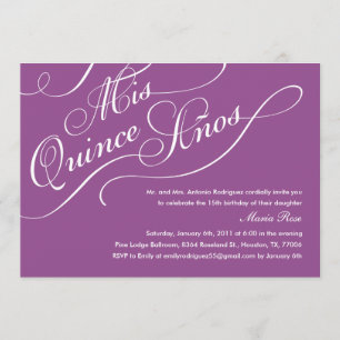 Invitations élégantes pourpres de Quinceanera
