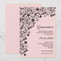 Invitations élégantes Quinceañera noir et rose