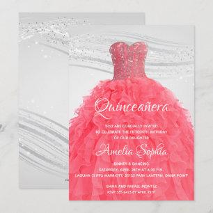 Invitations élégantes Quinceañera Pink Gown