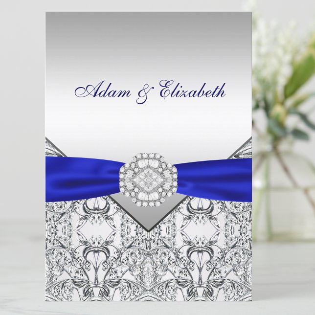 Invitations élégantes Silver et Royal Blue Wedding (Beautiful royal blue and silver invitation. Simply add your event details to the front and back.)