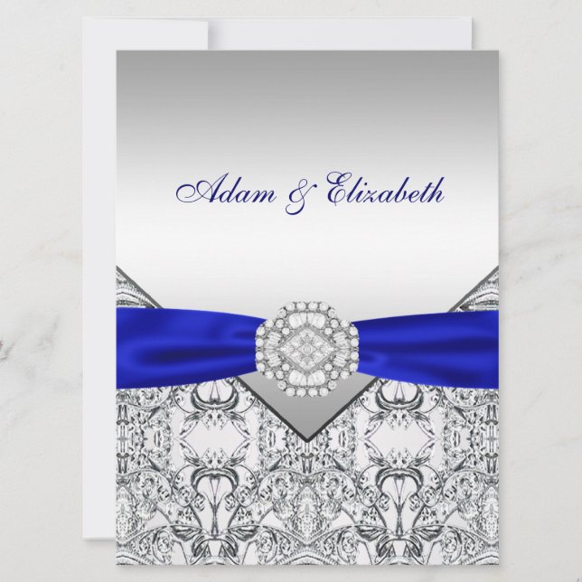 Invitations élégantes Silver et Royal Blue Wedding (Devant)