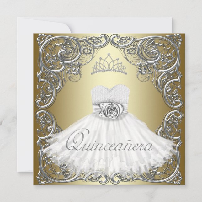 Invitations élégantes Silver Gold Quinceanera (Devant)