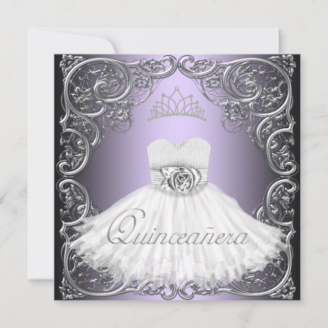 Invitations élégantes Silver Purple Quinceanera (Devant)