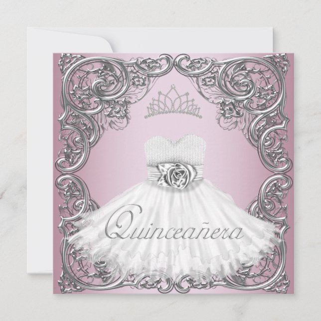 Invitations élégantes Silver Rose Quinceanera (Devant)