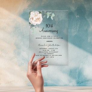 Invitations En Acrylique 10e anniversaire de mariage floral blanc gelé