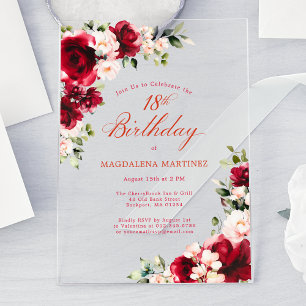 Invitations En Acrylique 18e anniversaire Rose rose rose rose rose rose poi