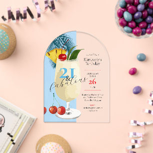 Invitations En Acrylique 21e anniversaire Tropical Blue Pina Colada Cocktai