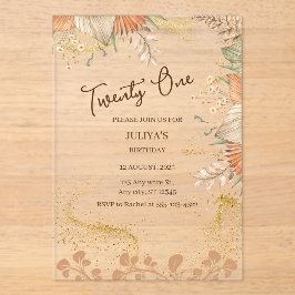 Invitations En Acrylique 21e Bohème Anniversaire Party or