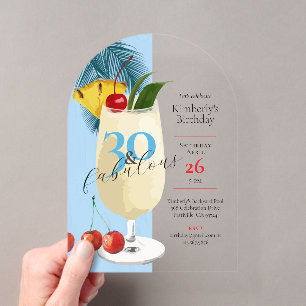 Invitations En Acrylique 30e anniversaire Tropical Blue Pina Colada Cocktai