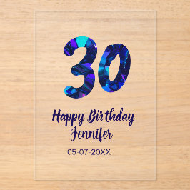 Invitations En Acrylique 30th birthday add name date year blue sparkle