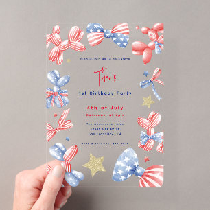 Invitations En Acrylique 4 juillet Balloon Baby Boy 1er anniversaire