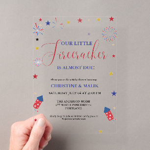 Invitations En Acrylique 4 juillet petit Baby shower de pétards