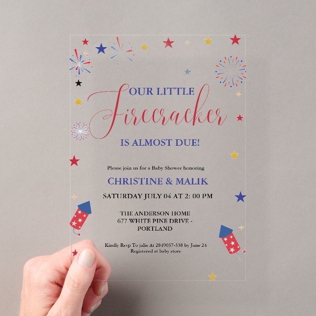 Invitations En Acrylique 4 juillet petit Baby shower de pétards (In situ (ordinateur de poche))