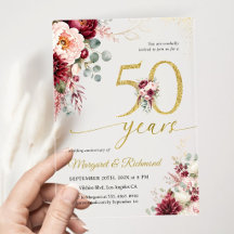 50e anniversaire de mariage Élégant Bourgogne & Bl