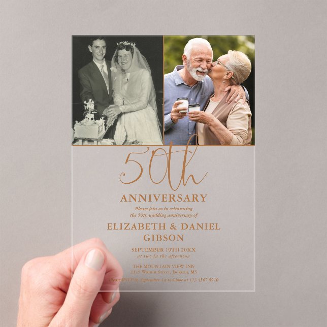 Invitations En Acrylique 50e anniversaire du Mariage Alors et maintenant 2  (In situ (ordinateur de poche))