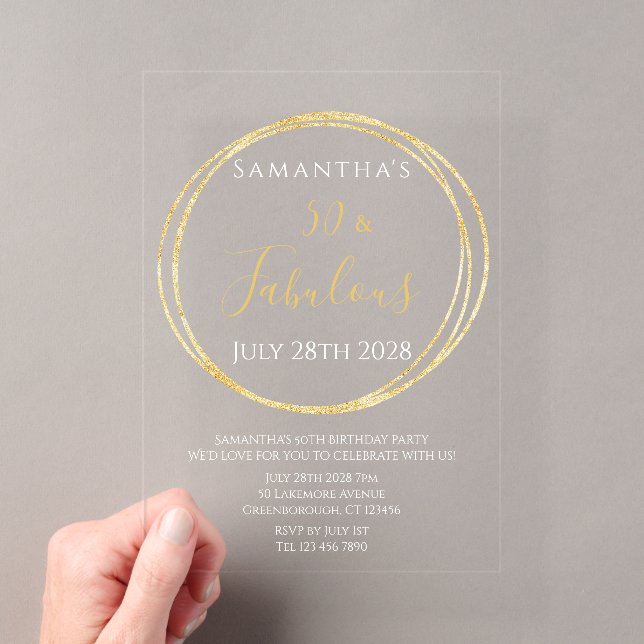 Invitations En Acrylique 50e anniversaire Elegant Chic Anniversaire fête (In situ (ordinateur de poche))