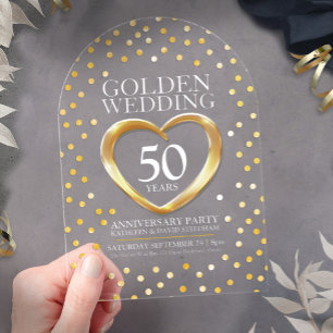 Invitations En Acrylique 50e anniversaire mariage d'or coeur