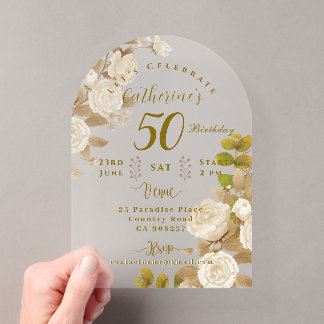 Invitations En Acrylique 50e Anniversaire Rose Garden