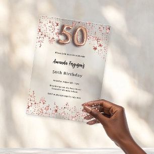 Invitations En Acrylique 50e anniversaire rose or étoiles clair fête
