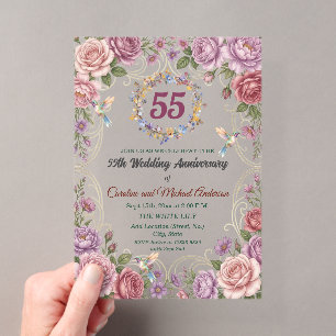 Invitations En Acrylique 55e anniversaire de mariage de l'émeraude Hummingb