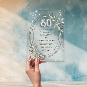 Invitations En Acrylique 60e anniversaire de mariage argent diamants feuill