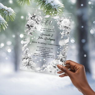 Invitations En Acrylique 60e anniversaire de mariage diamant florales clair