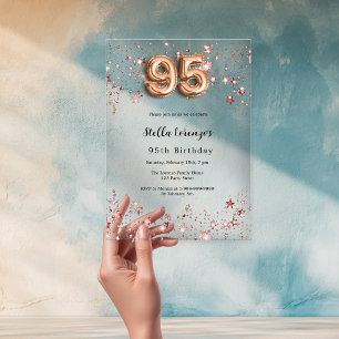 Invitations En Acrylique 95e anniversaire rose étoiles d'or clair