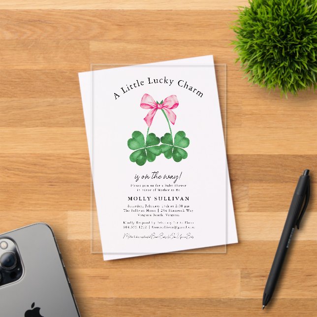 Invitations En Acrylique A Little Lucky Charm Shamrock Coquette Bow  (Insitu (Carte d'invitation))