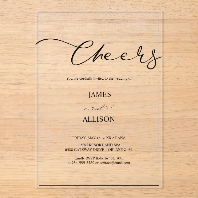 Invitations En Acrylique acclamer Elegant Minimalist Simple Mariage (Recto)