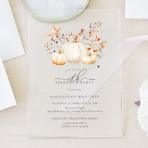 Invitations En Acrylique ACRYLIC 18e anniversaire Citrouille blanc Feuilles