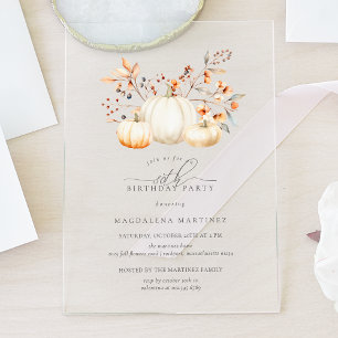 Invitations En Acrylique ACRYLIC 80e anniversaire Citrouille blanc Feuilles