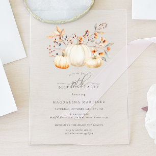 Invitations En Acrylique ACRYLIC 95e anniversaire Citrouille blanc Feuilles