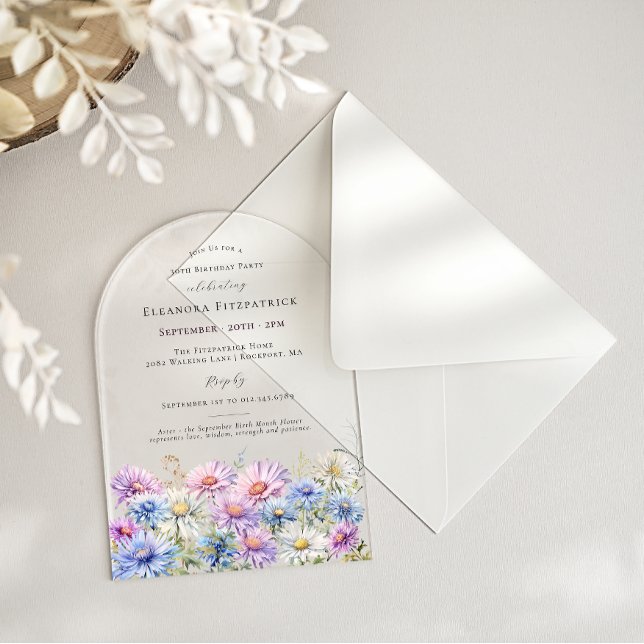 Invitations En Acrylique ACRYLIC ARCH 30 Birthday September Birth Flower  (Créateur téléchargé)