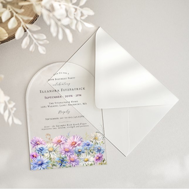 Invitations En Acrylique ACRYLIC ARCH 40 Birthday September Birth Flower  (Créateur téléchargé)