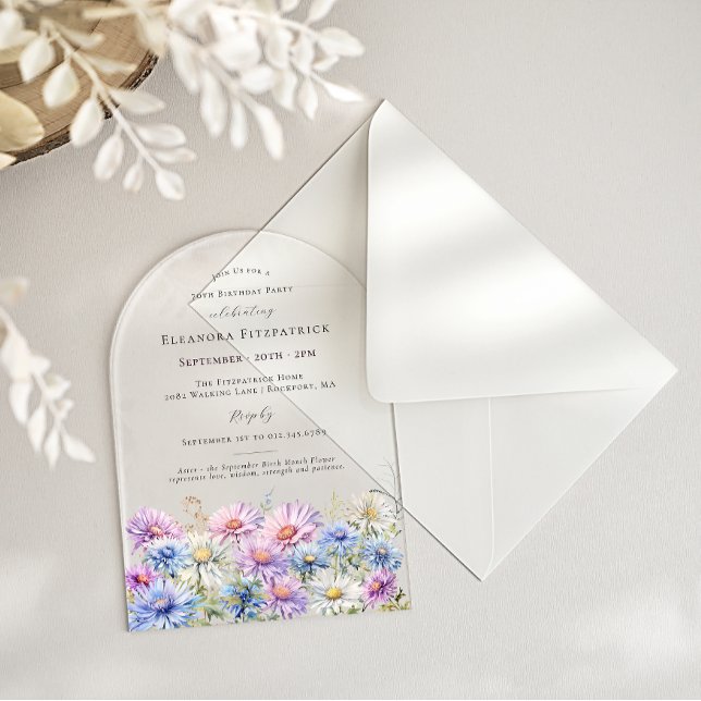 Invitations En Acrylique ACRYLIC ARCH 70 Birthday September Birth Flower  (Créateur téléchargé)