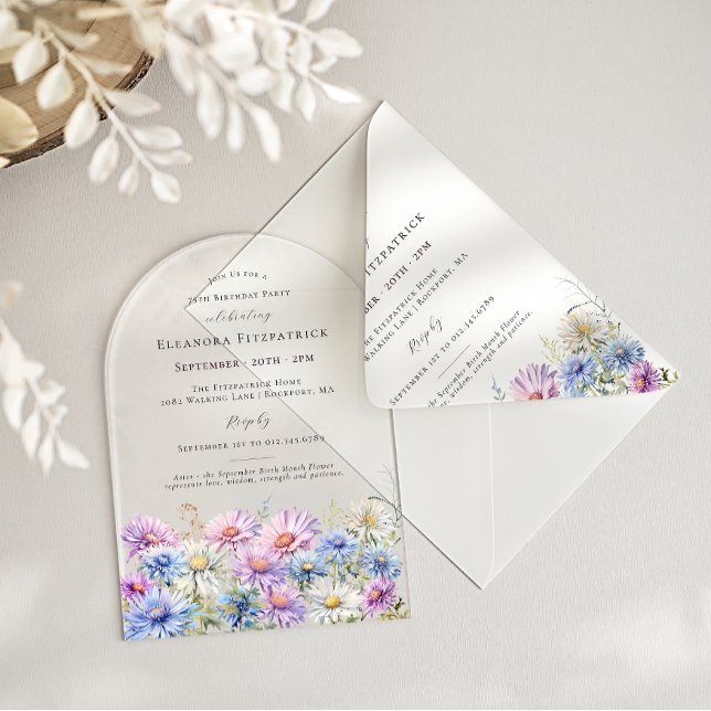 Invitations En Acrylique ACRYLIC ARCH 75 Birthday September Birth Flower  (Créateur téléchargé)
