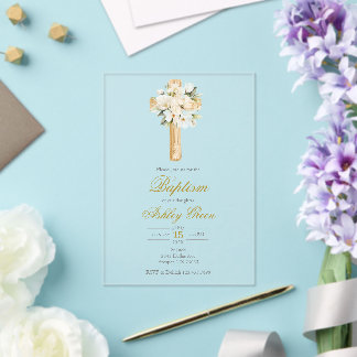 Invitations En Acrylique Acrylic baptism with cross 