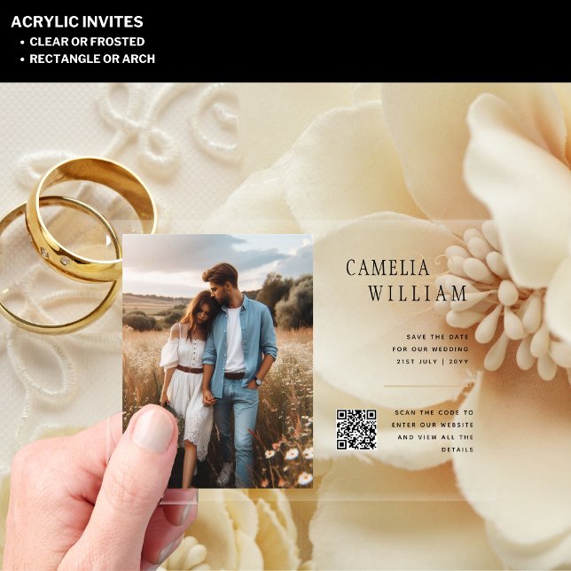 Invitations En Acrylique ACRYLIC Enregistrer La Date PHOTO Qr Code RSVP (Créateur téléchargé)