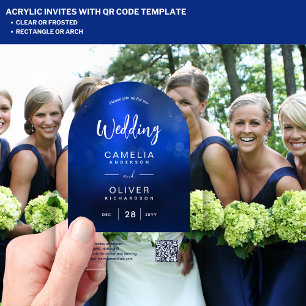 Invitations En Acrylique ACRYLIC MARIAGE Deep Ombre Blue QR Code RSVP