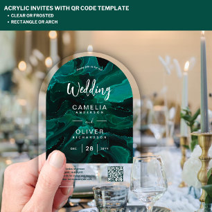 Invitations En Acrylique ACRYLIC MARIAGE Emerald Green Code QR Site Web RSV