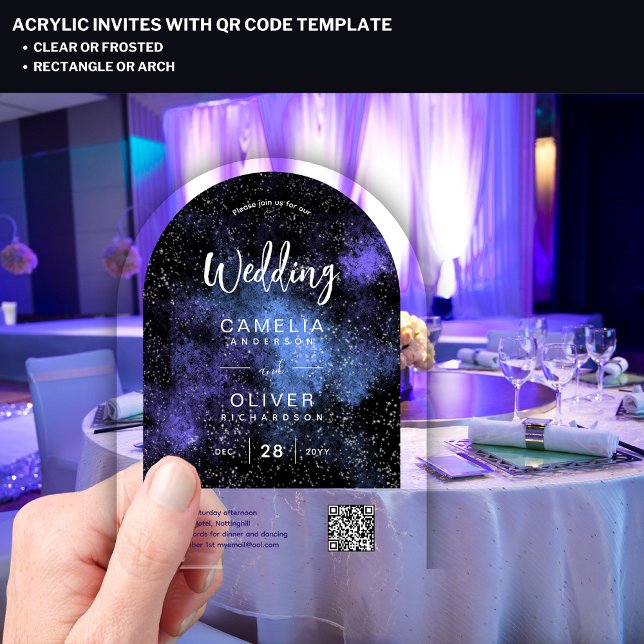 Invitations En Acrylique ACRYLIC MARIAGE étoile Galaxie nocturne QR Code RS (Créateur téléchargé)