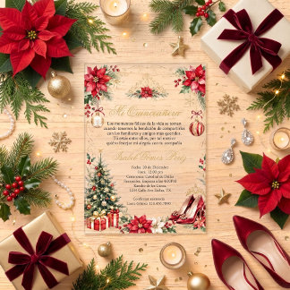 Invitations En Acrylique Acrylic Noël Quinceañera Rouge & Or Fêtes