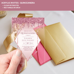 Invitations En Acrylique ACRYLIC Quinceanera Rose Parties scintillant rose 