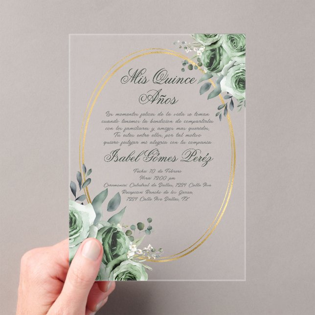 Invitations En Acrylique acrylic sage green quinceañera (In situ (ordinateur de poche))