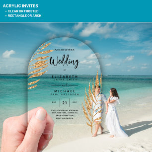 Invitations En Acrylique ACRYLIC Wedding Invite Tropical Gold Leaf Beach