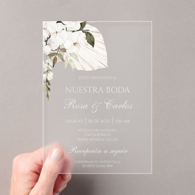 Invitations En Acrylique Acrylic white boho Spanish wedding (In situ (ordinateur de poche))