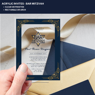 Invitations En Acrylique Acrylique BAR MITZVAH Navy Or Moderne Géométrique